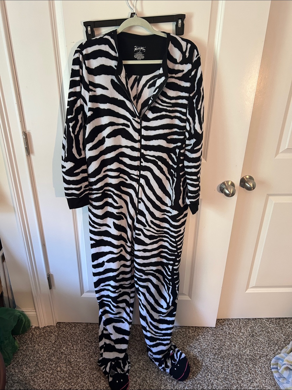 Nick & Nora Black & White Zebra-Print adult Pajama Onesie